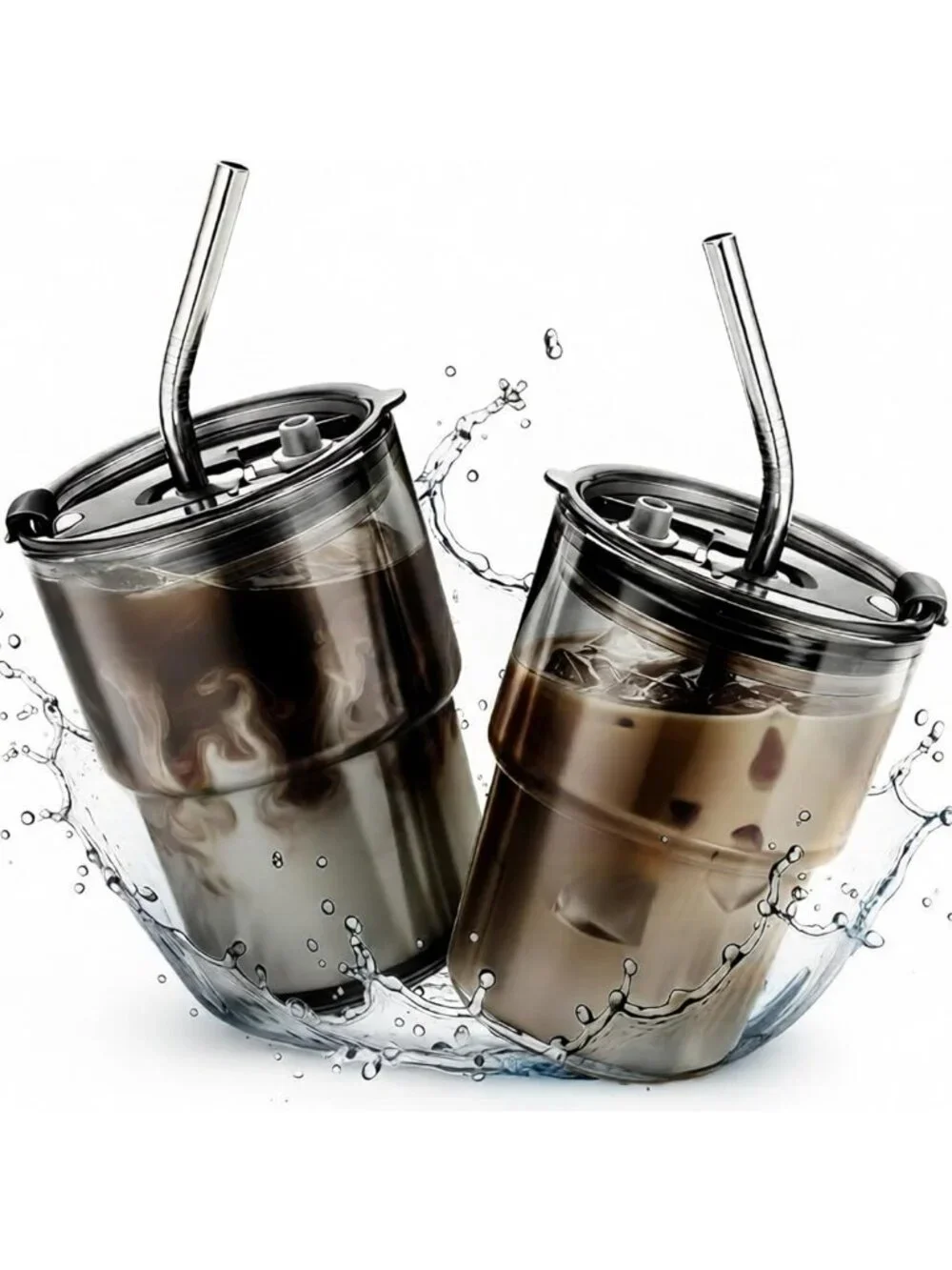 Set of 2 Cute 13 oz Glass Tumblers with Lid & Straw - Perfect for Iced Coffee!